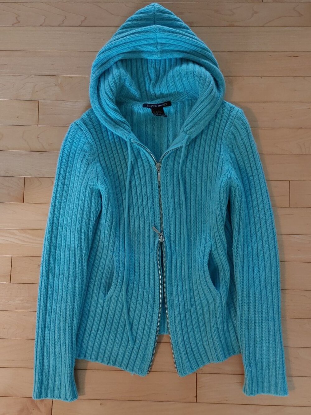 Boston Proper Angora Zip Hoodie Sweater Powder Blue Ribbed Knit Y2K Soft XS